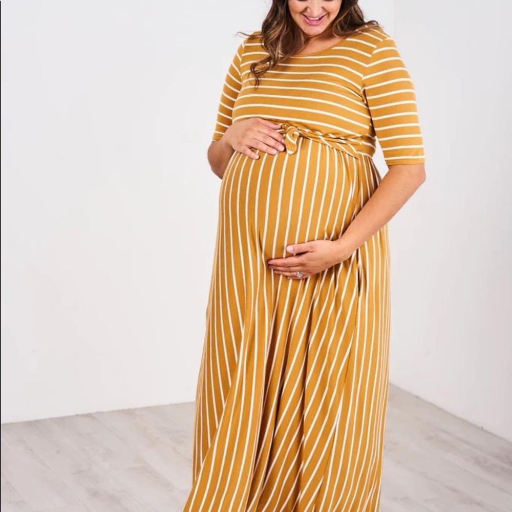 Latched Mama Mustard Striped Maxi Dress